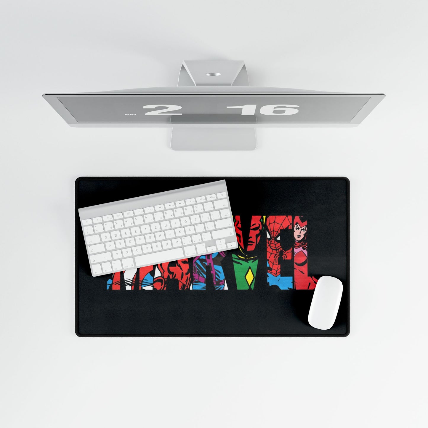 Marvel Letters Gaming Desk Mat — Superhero Collage Mouse Pad