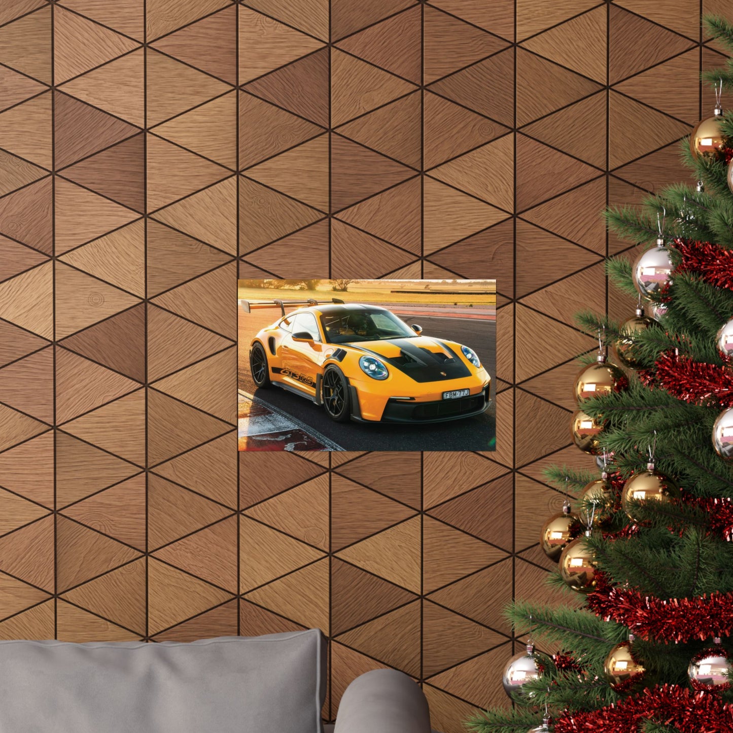 Porsche 911 GT3 RS Sports Car Poster — Yellow Porsche GT3 Track Poster (Matte Horizontal)