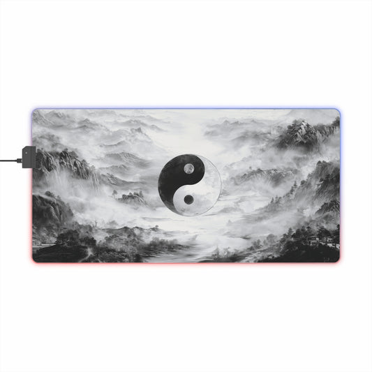 Yin Yang LED Gaming Mouse Pad — RGB Oversized Desk Mat with Tranquil Ink Landscape
