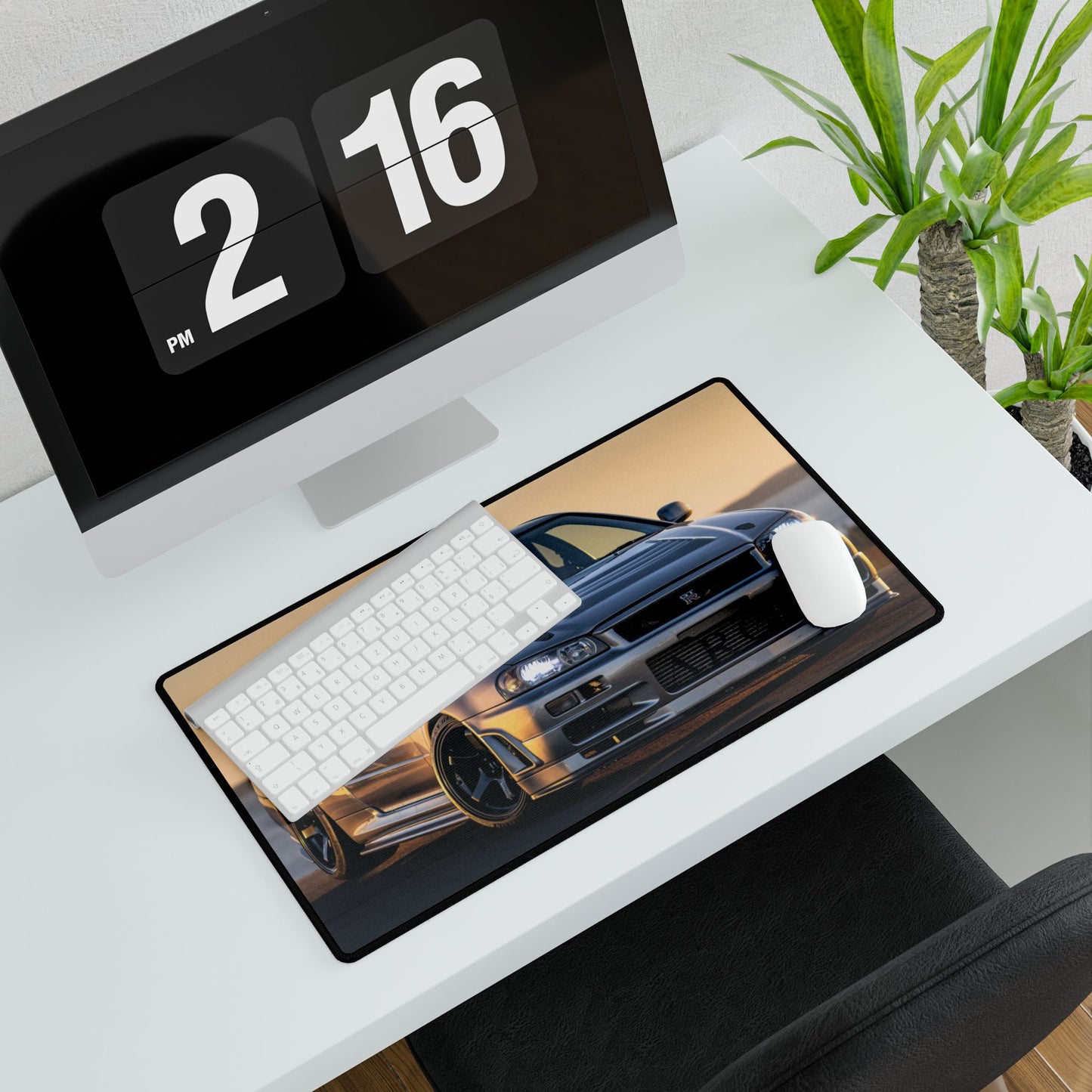 R34 Skyline Inspired Desk Mat — Sports Car Mouse Pad for Gamers & Auto Enthusiasts