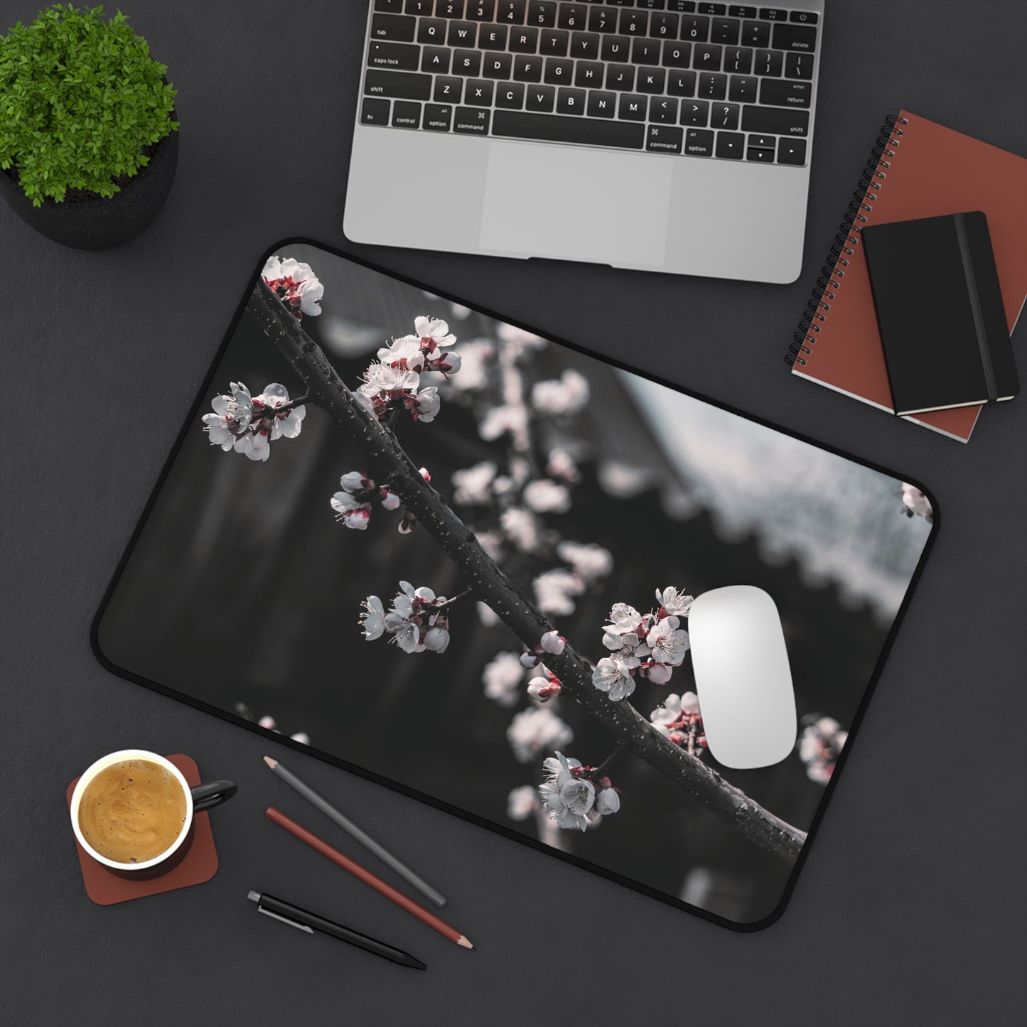Cherry Blossom Desk Mat – Minimal Floral Office Mouse Pad