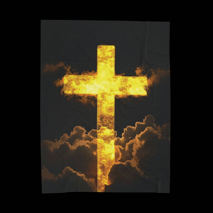 Golden Flaming Cross Velveteen Plush Blanket — Inspirational Christian Throw