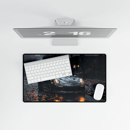 Sports Car Rainy Night Desk Mat "Porche 9ll gt3" Inspired Automotive Mouse Pad