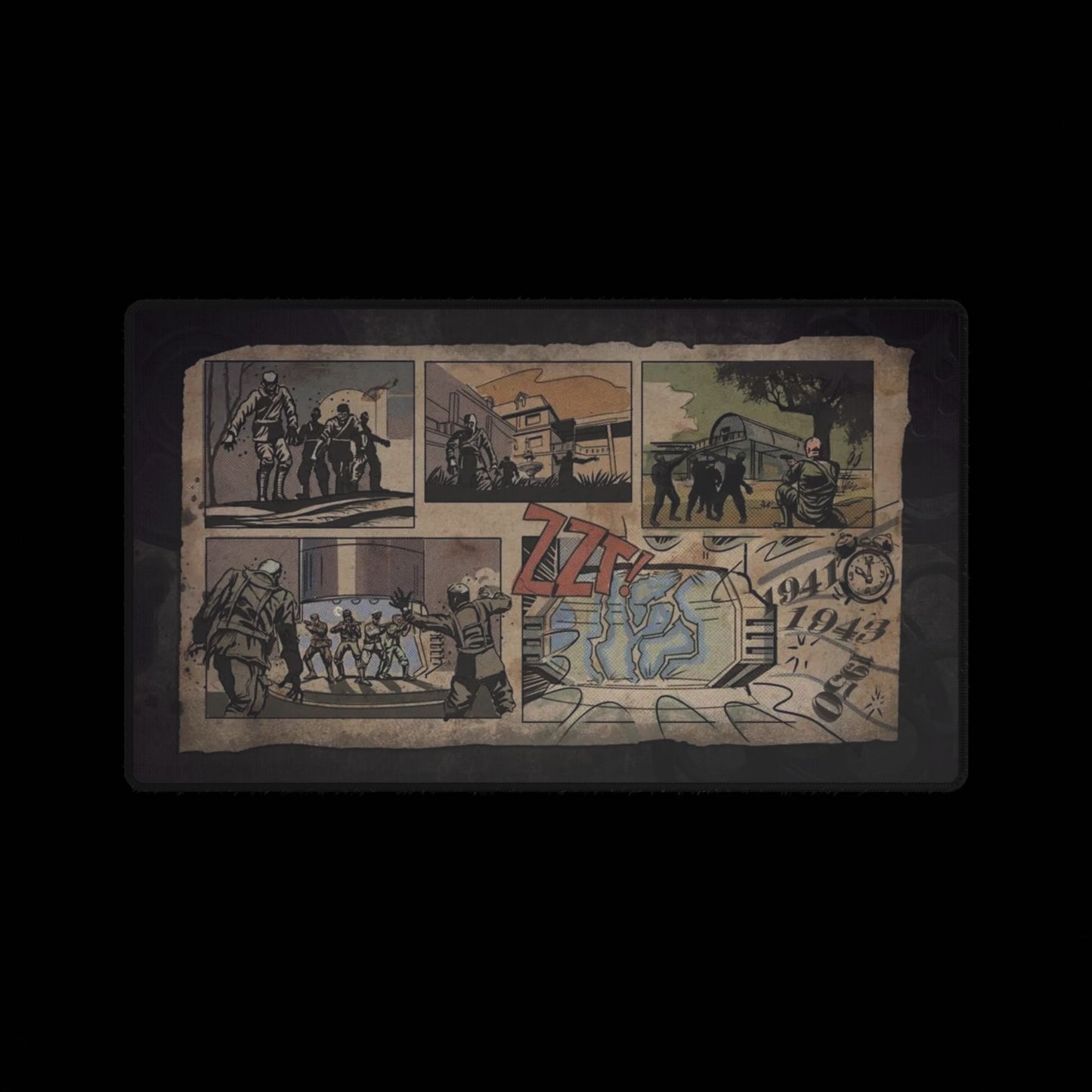 Custom Call of Duty black ops 1 zombies map loading screen "KINO DER TOTEN" Vintage Comic Strip Gaming Desk Mat — Fallout Vault-Inspired Mouse Pad