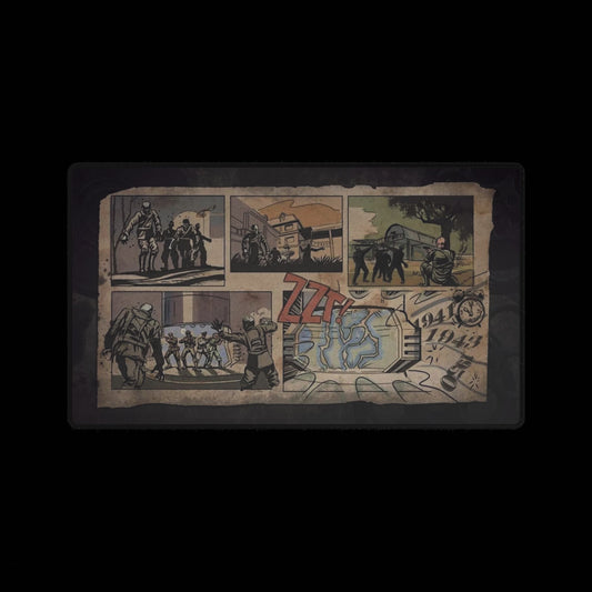 Custom Call of Duty black ops 1 zombies map loading screen "KINO DER TOTEN" Vintage Comic Strip Gaming Desk Mat — Fallout Vault-Inspired Mouse Pad
