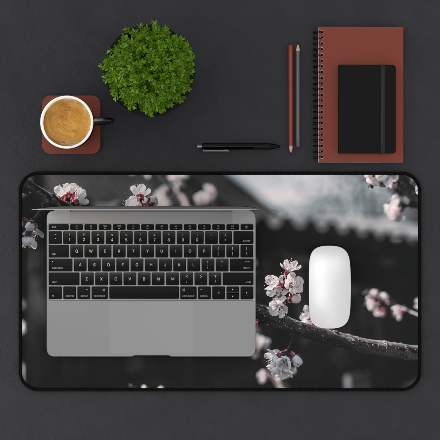 Cherry Blossom Desk Mat – Minimal Floral Office Mouse Pad