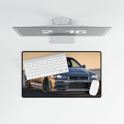 R34 Skyline Inspired Desk Mat — Sports Car Mouse Pad for Gamers & Auto Enthusiasts