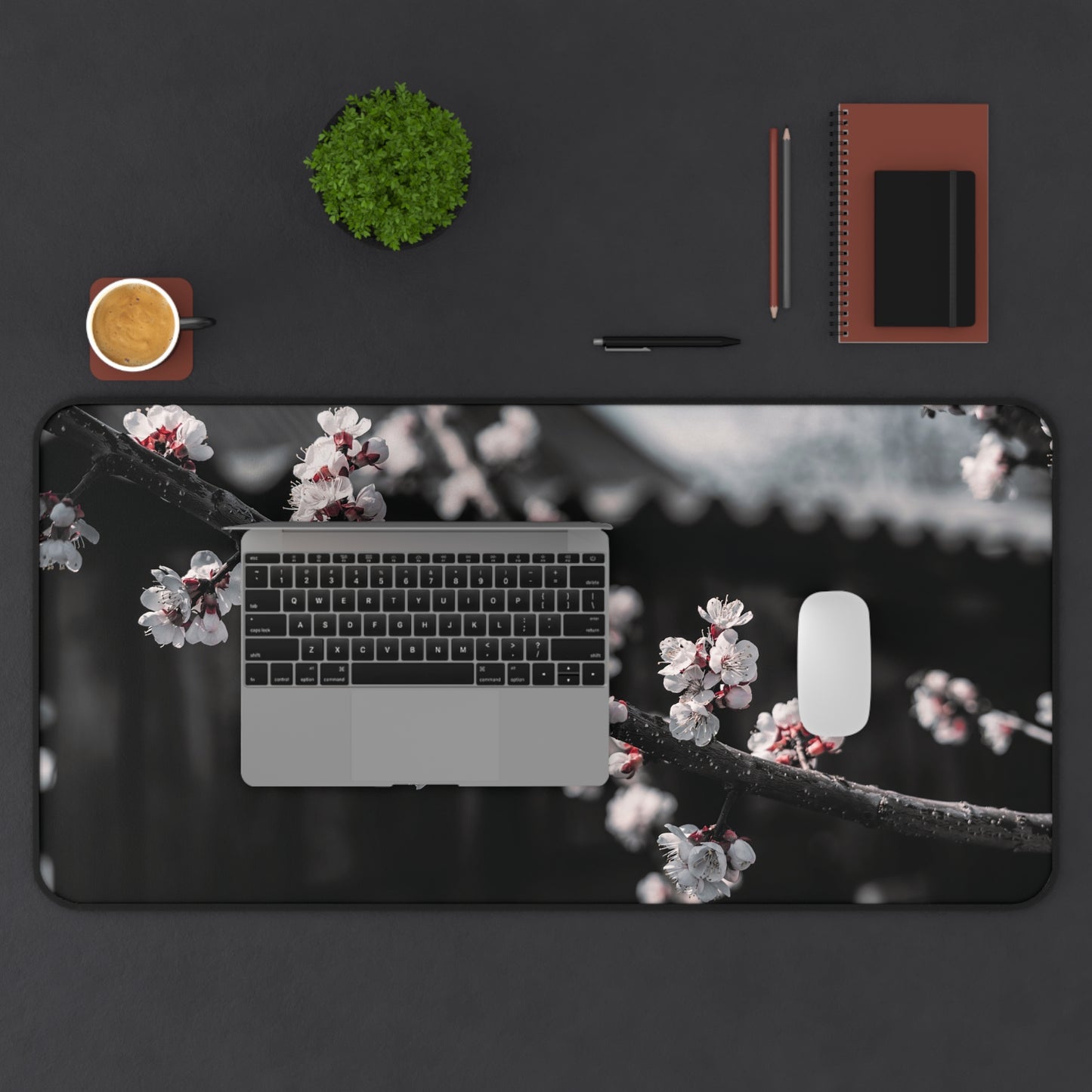 Cherry Blossom Desk Mat – Minimal Floral Office Mouse Pad