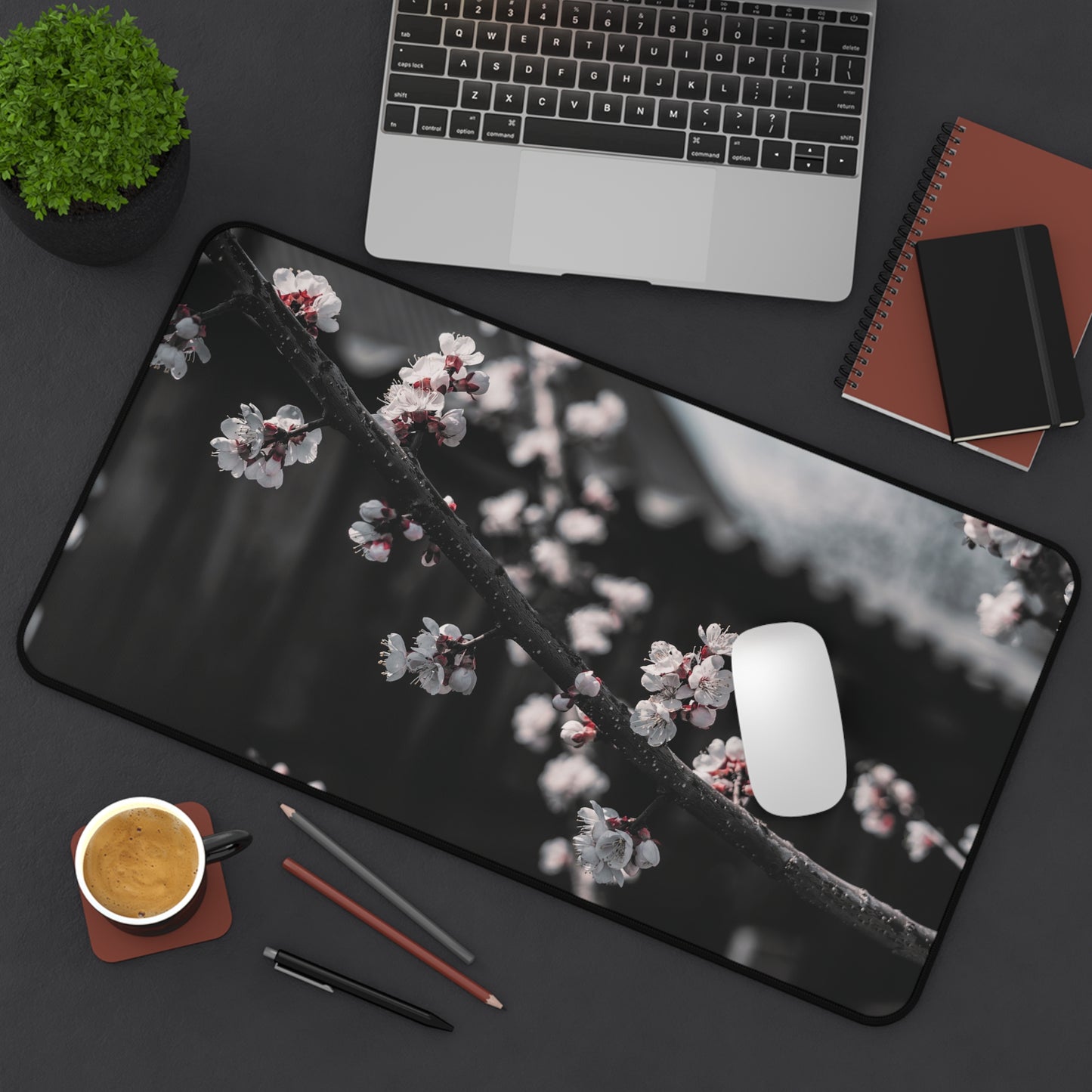 Cherry Blossom Desk Mat – Minimal Floral Office Mouse Pad