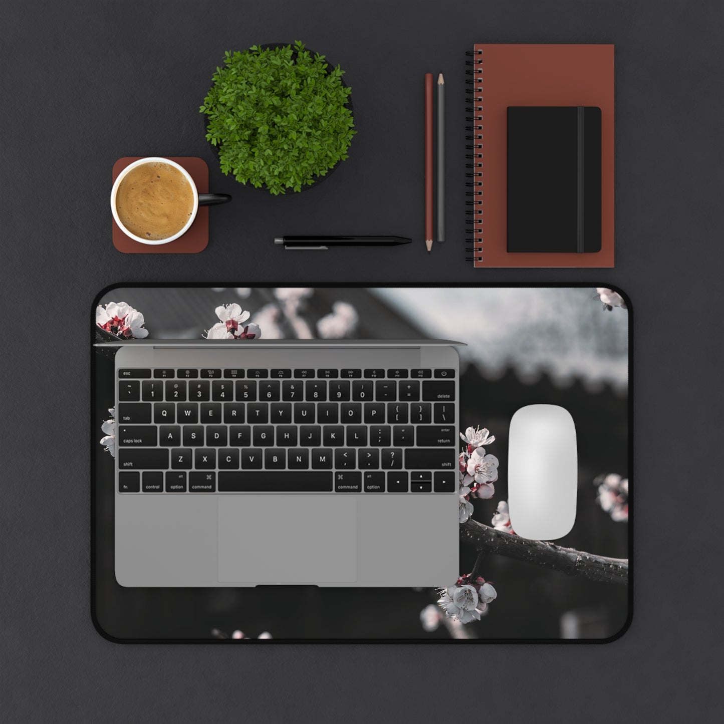 Cherry Blossom Desk Mat – Minimal Floral Office Mouse Pad