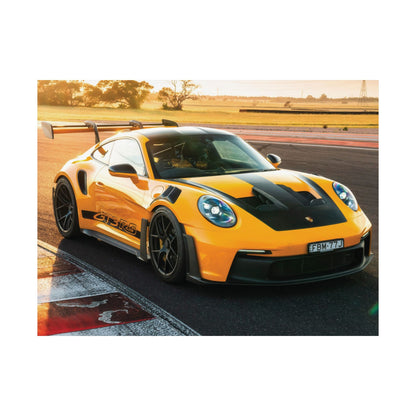 Porsche 911 GT3 RS Sports Car Poster — Yellow Porsche GT3 Track Poster (Matte Horizontal)