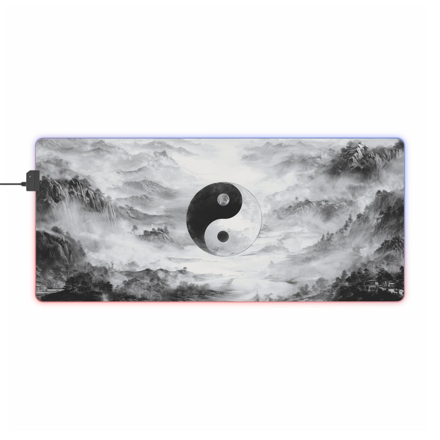 Yin Yang LED Gaming Mouse Pad — RGB Oversized Desk Mat with Tranquil Ink Landscape