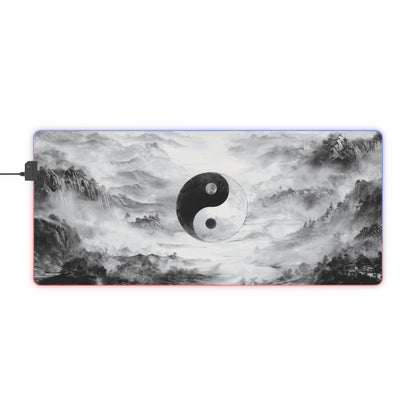 Yin Yang LED Gaming Mouse Pad — RGB Oversized Desk Mat with Tranquil Ink Landscape
