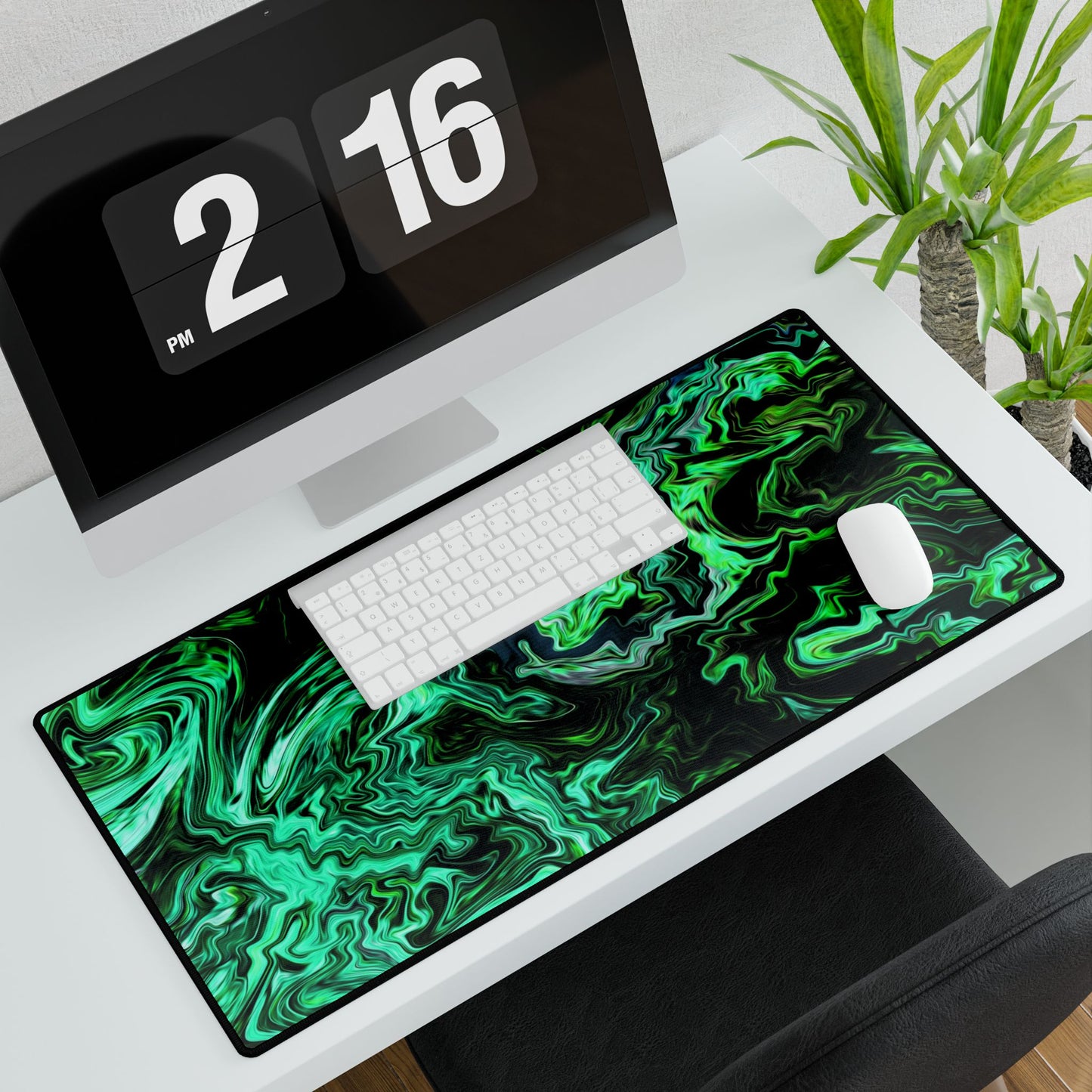 Green Marble Swirl Desk Mat — Large Gaming & Office Mouse Pad