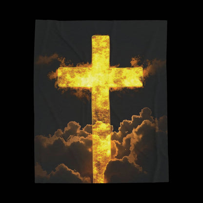 Golden Flaming Cross Velveteen Plush Blanket — Inspirational Christian Throw