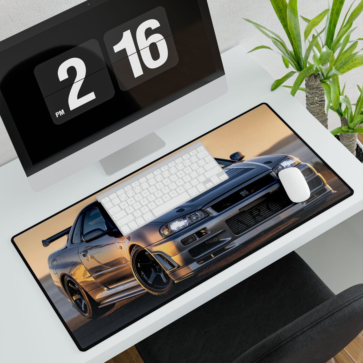 R34 Skyline Inspired Desk Mat — Sports Car Mouse Pad for Gamers & Auto Enthusiasts