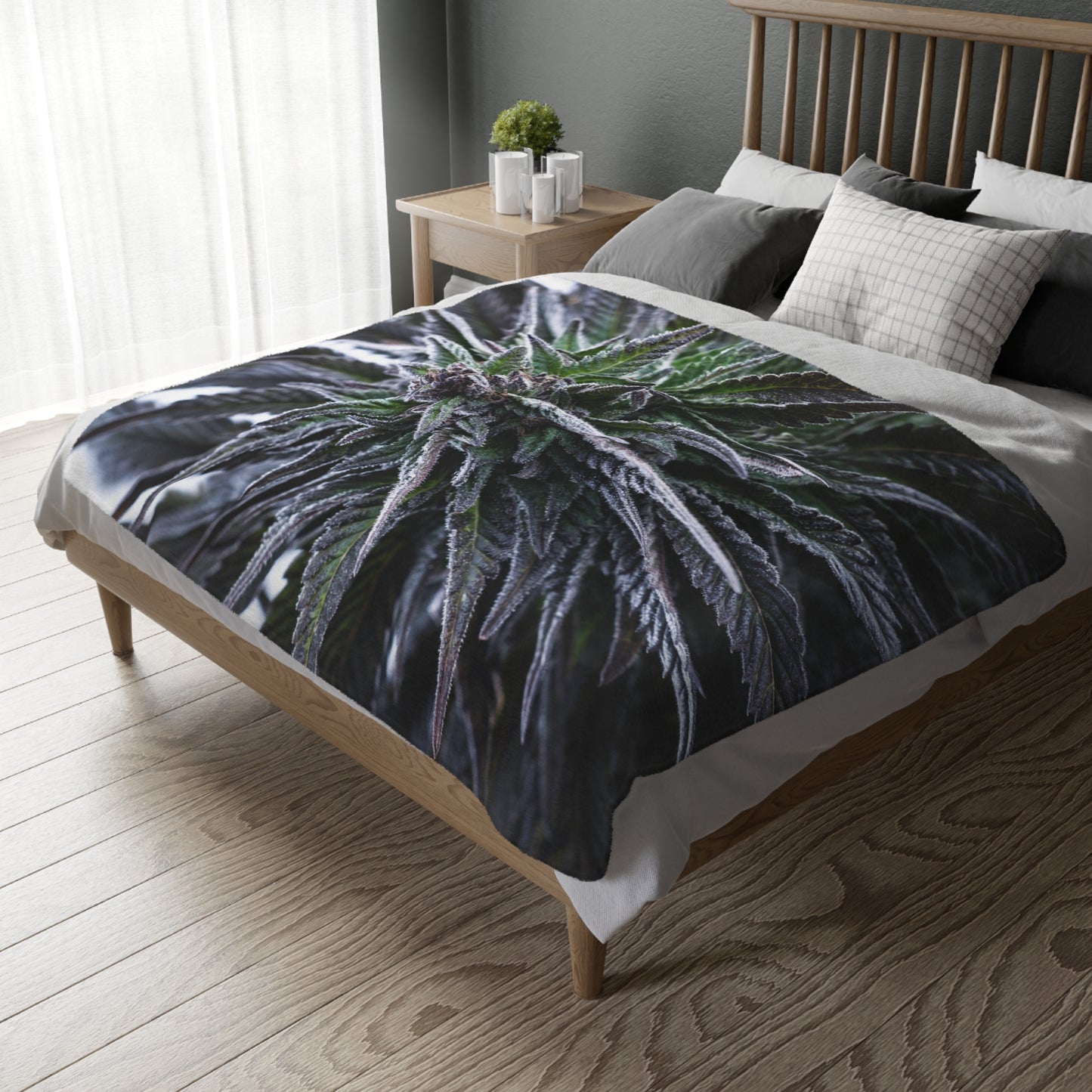 Frosted Cannabis Plant "BLUE DREAM" Microfiber Blanket — Two-Sided Cozy Throw Perfect for winter