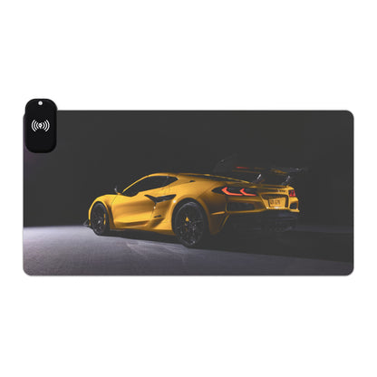 LED Wireless-Charging Gaming Mouse Pad "2025 Corvette c8 zr1" Themed — Yellow Supercar Design for car lovers/enthusiast's