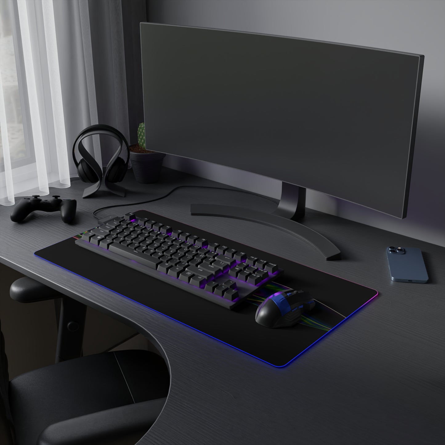 RGB LED Gaming Mouse Pad — Sleek Black with Color Wave Design