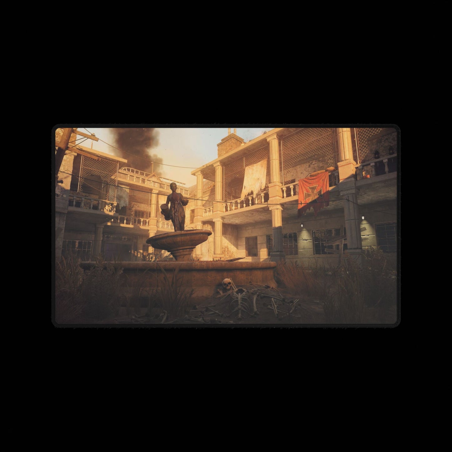 Custom Call of Duty World at War Desk Mat zombies map "VERRUCKT" — Desert Courtyard Gaming/Work Mouse Pad with Fountain Scene