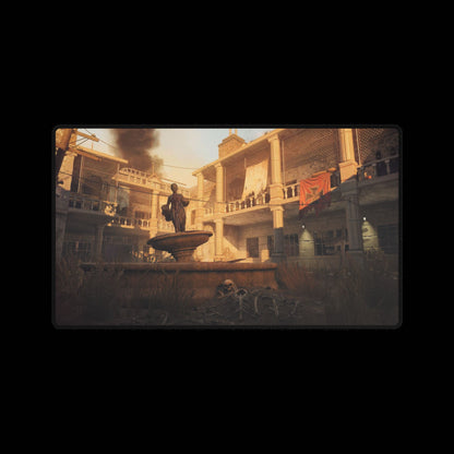 Custom Call of Duty World at War Desk Mat zombies map "VERRUCKT" — Desert Courtyard Gaming/Work Mouse Pad with Fountain Scene