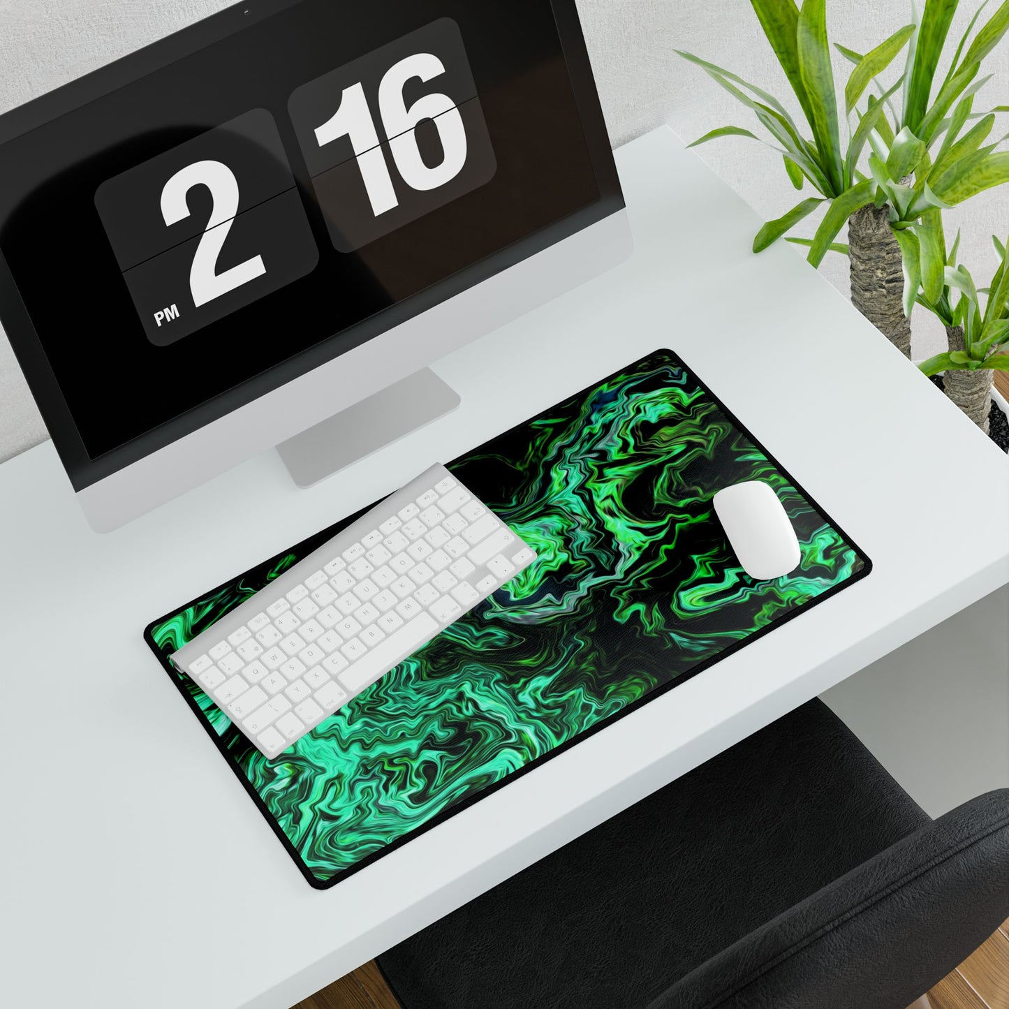 Green Marble Swirl Desk Mat — Large Gaming & Office Mouse Pad