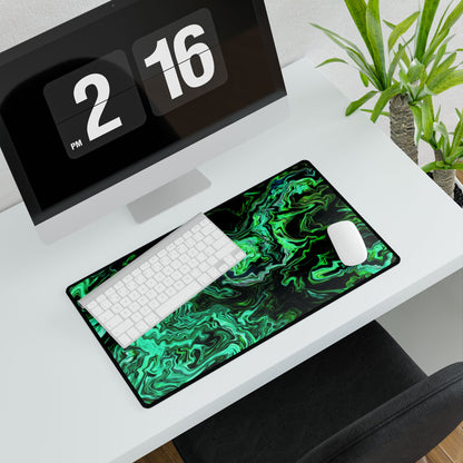 Green Marble Swirl Desk Mat — Large Gaming & Office Mouse Pad