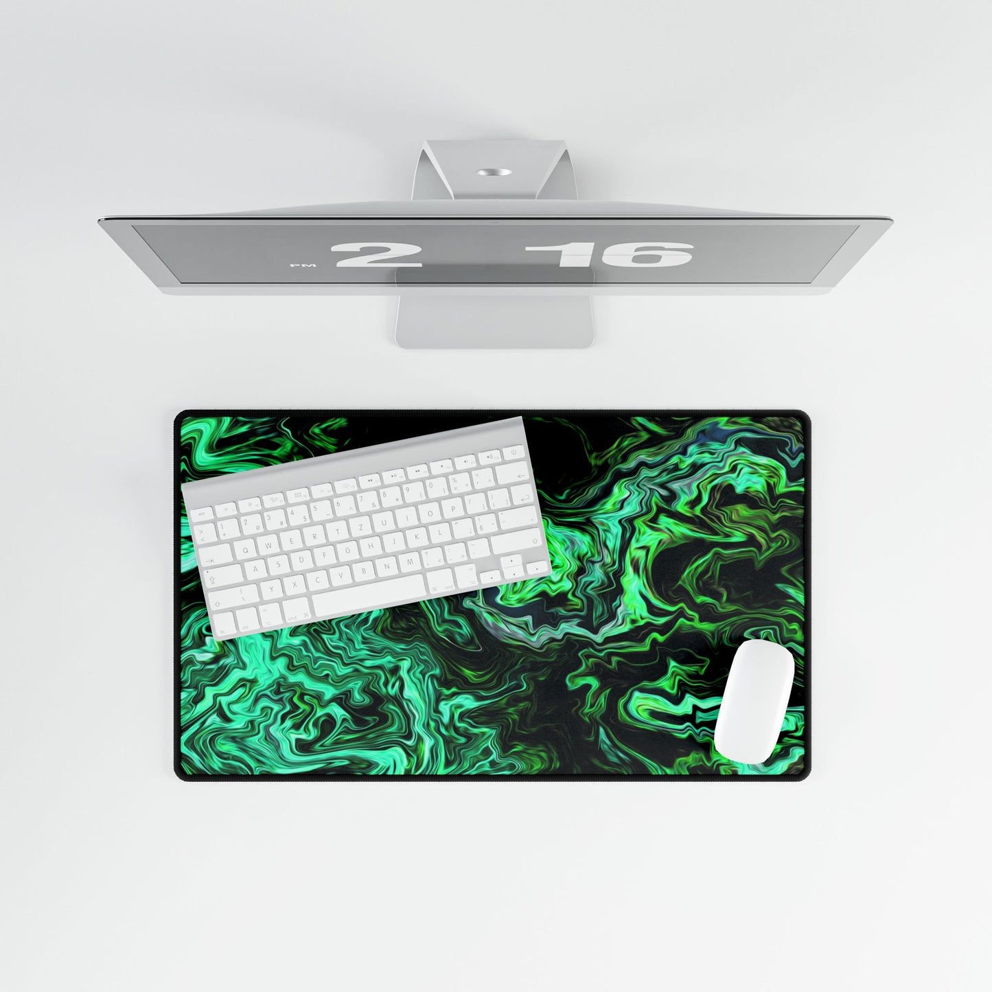 Green Marble Swirl Desk Mat — Large Gaming & Office Mouse Pad