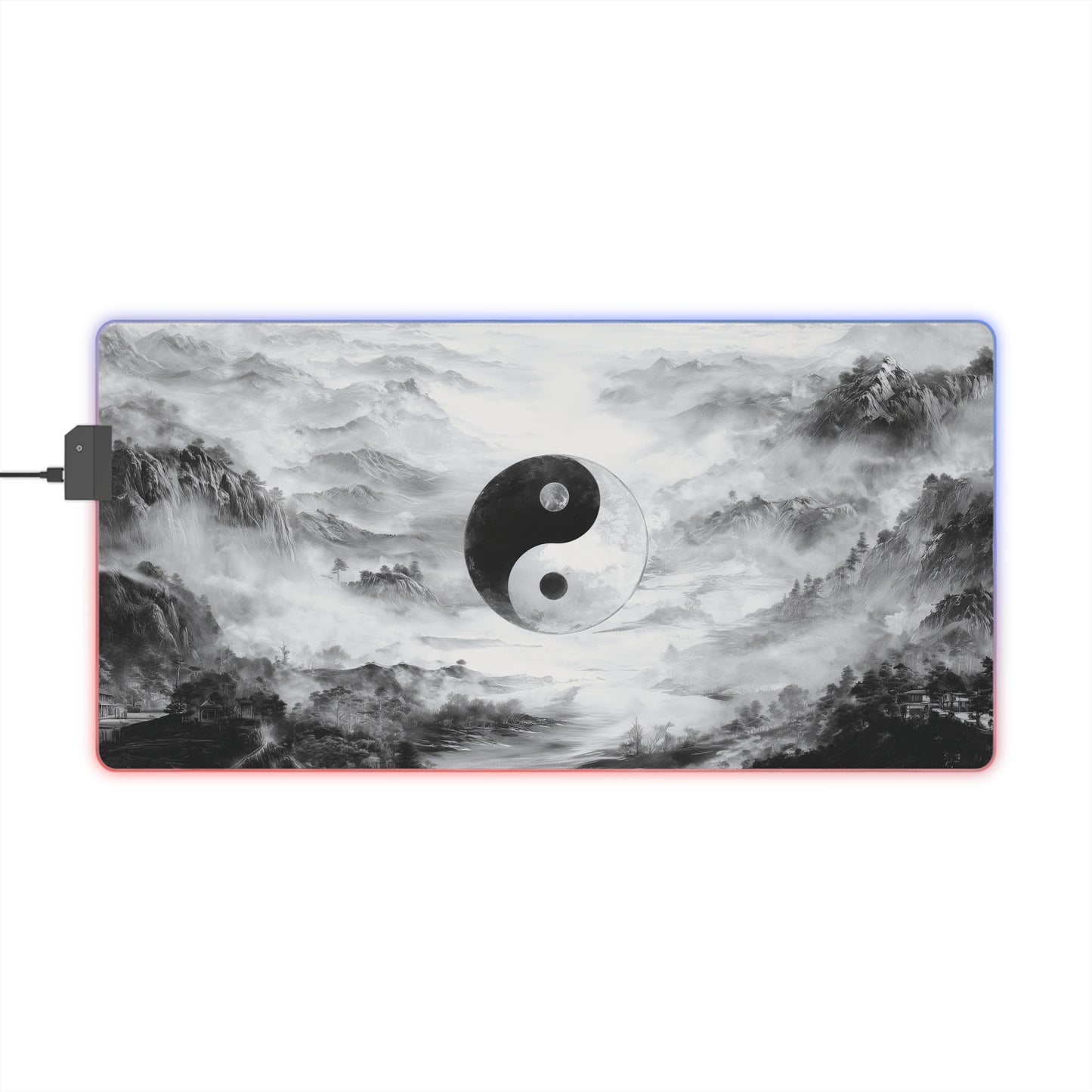 Yin Yang LED Gaming Mouse Pad — RGB Oversized Desk Mat with Tranquil Ink Landscape