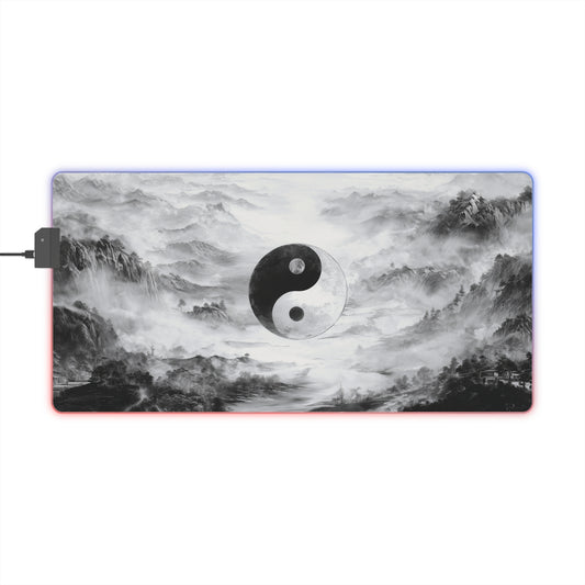 Yin Yang LED Gaming Mouse Pad — RGB Oversized Desk Mat with Tranquil Ink Landscape