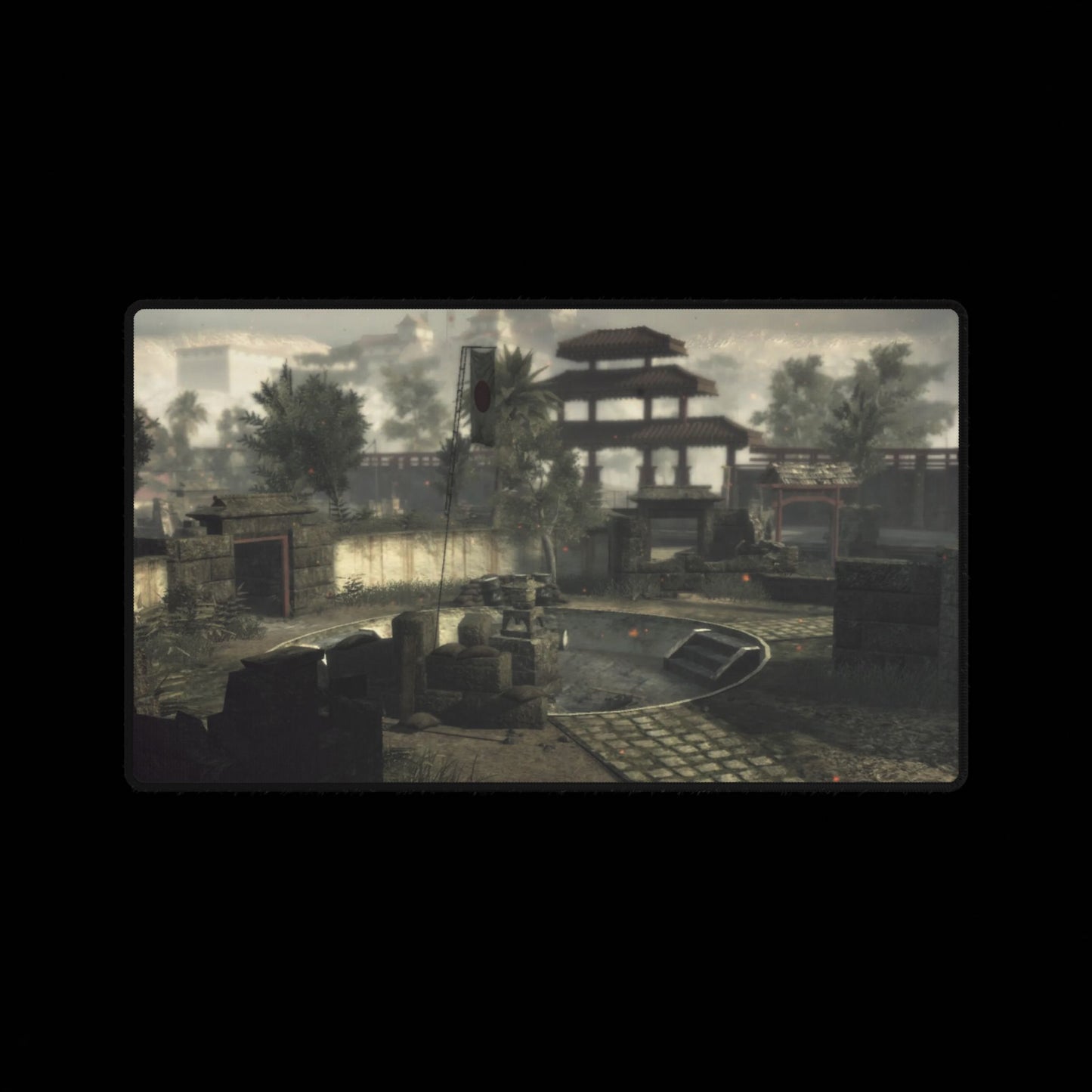 Custom Call of Duty Gaming Desk Mat World at War multiplayer map "COURTYARD" — Foggy Eastern Village Battlemap Mouse Pad