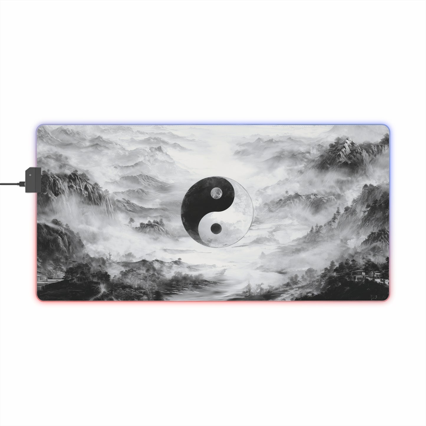 Yin Yang LED Gaming Mouse Pad — RGB Oversized Desk Mat with Tranquil Ink Landscape