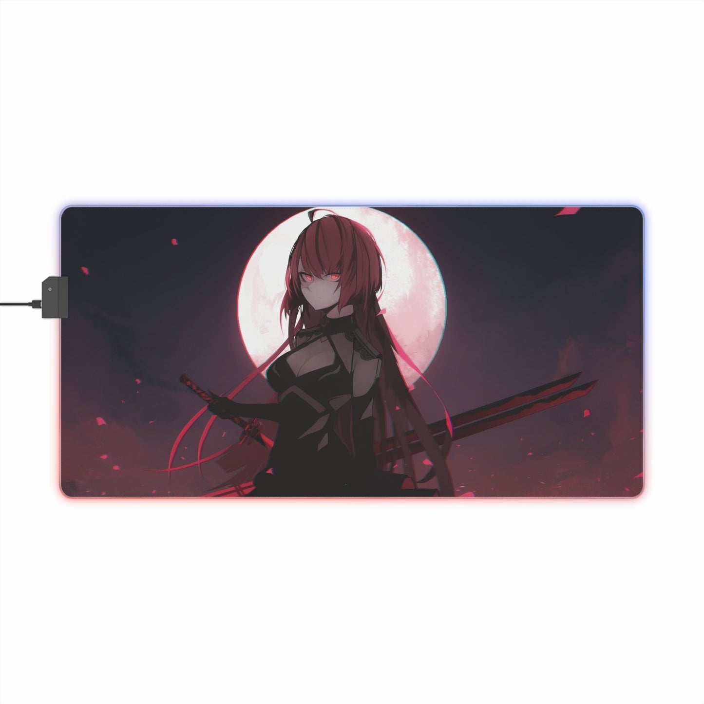 Anime LED Gaming Mouse Pad — Moonlit Swordscape RGB Desk Mat