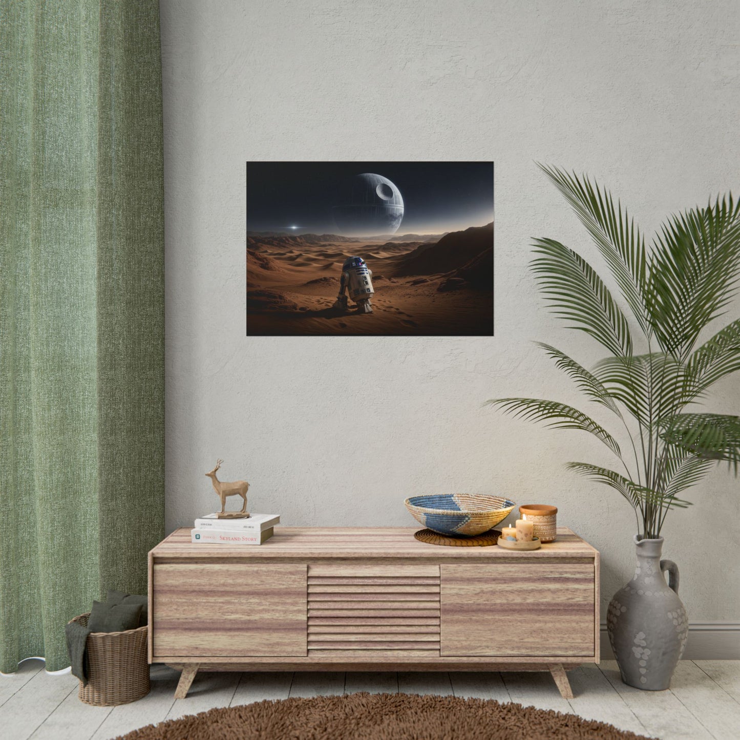 Star Wars Desert Poster — R2-D2 Landscape with Distant Death Star ship