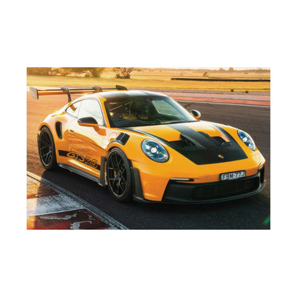 Porsche 911 GT3 RS Sports Car Poster — Yellow Porsche GT3 Track Poster (Matte Horizontal)