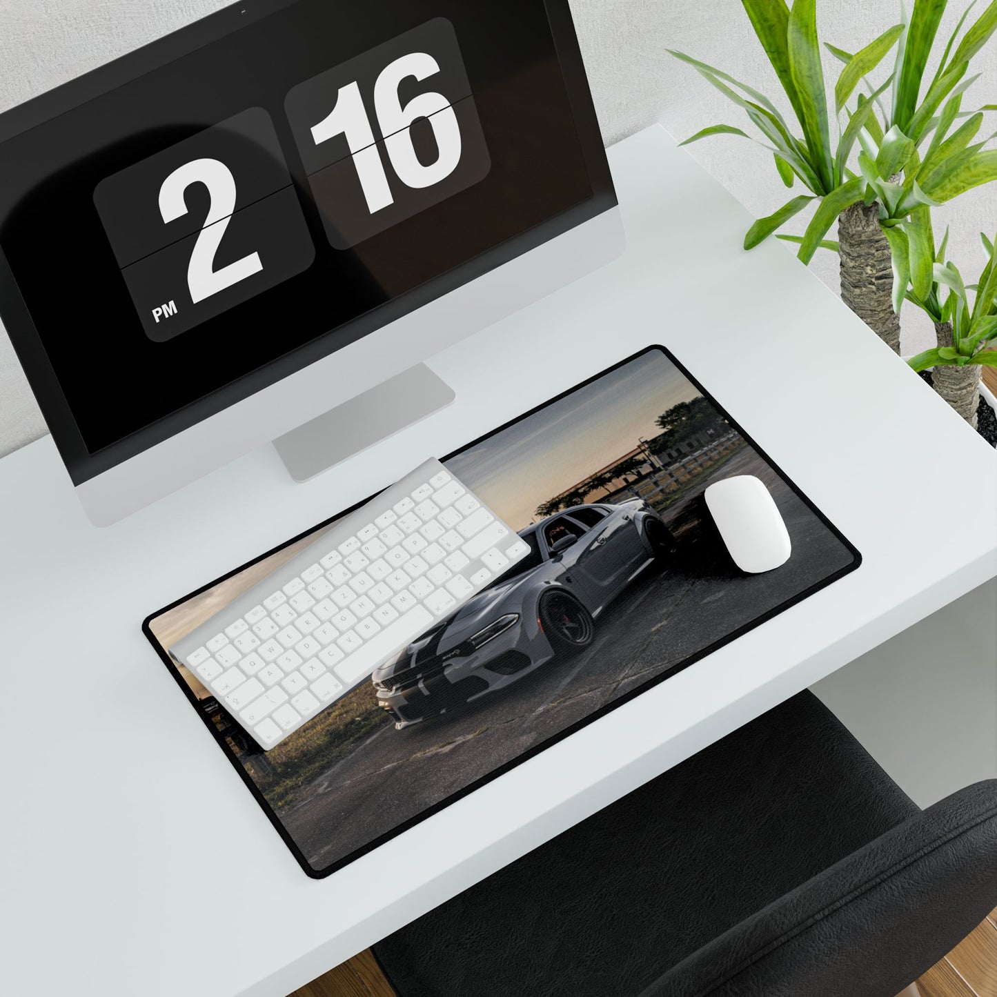 Dodge Charger srt Hellcat widebody inspired  Sunset Desk Mat — Racing Muscle Car Mouse Pad for Gamers & Auto Enthusiasts