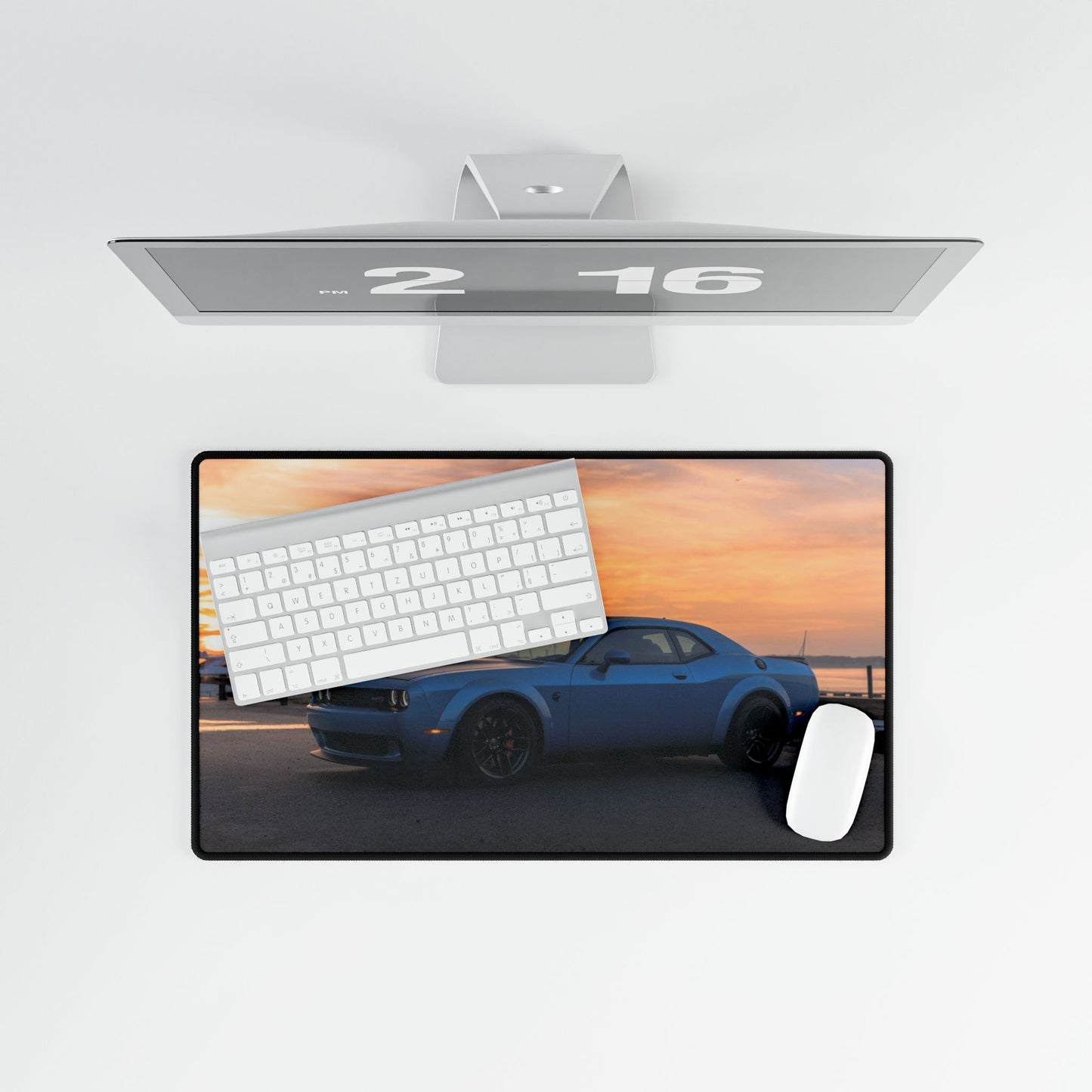 Dodge challanger srt hellcat widebody Desk Mat — Blue Muscle Car Mouse Pad designed for car lovers or gamers