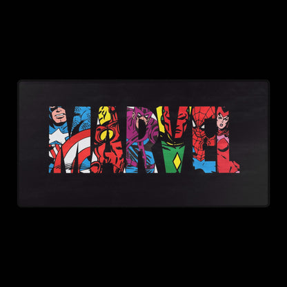 Marvel Letters Gaming Desk Mat — Superhero Collage Mouse Pad