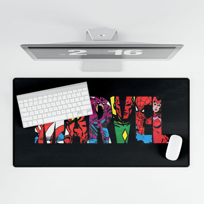 Marvel Letters Gaming Desk Mat — Superhero Collage Mouse Pad