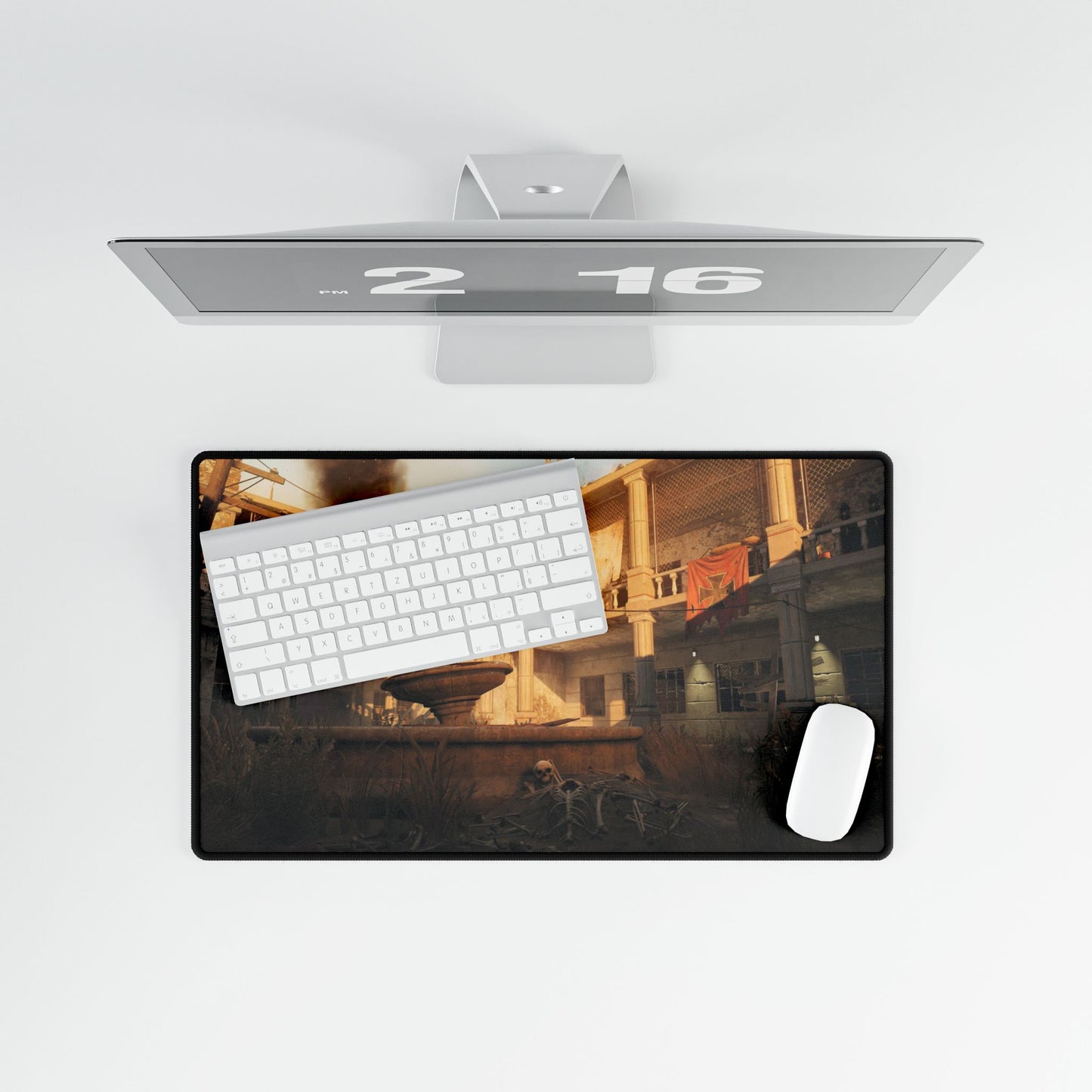 Custom Call of Duty World at War Desk Mat zombies map "VERRUCKT" — Desert Courtyard Gaming/Work Mouse Pad with Fountain Scene