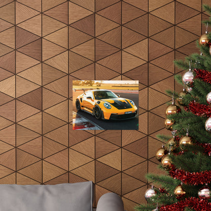 Porsche 911 GT3 RS Sports Car Poster — Yellow Porsche GT3 Track Poster (Matte Horizontal)