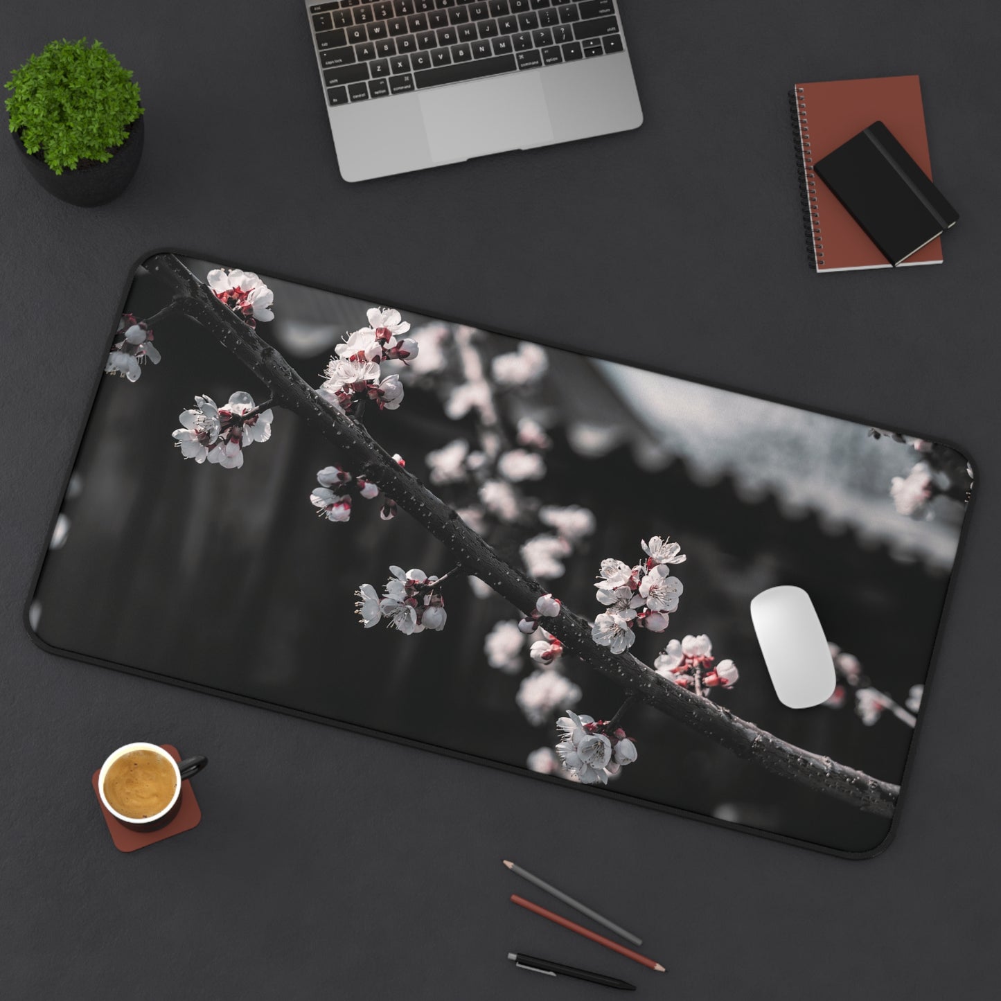 Cherry Blossom Desk Mat – Minimal Floral Office Mouse Pad