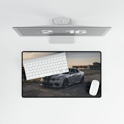 Dodge Charger srt Hellcat widebody inspired  Sunset Desk Mat — Racing Muscle Car Mouse Pad for Gamers & Auto Enthusiasts